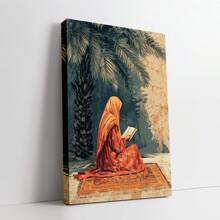 An Arabic Canvas Artwork Depicting A Muslim Woman In A Slot Reading, Perfect For Wall Decoration. This Wall Art Serves As An Elegant Home Decoration, Suitable For Living Rooms And Bedrooms, Ideal For Holiday Parties PC Keyword Wooden Framed Canvas Painting - Thickness 2. 25cm/0. 9inch, Home Gift Decoration Room Decoration Aesthetic Wall Decoration Art Perfect Gift Autumn And Winter Wall Decoration Living Room Decoration Bedroom Decoration Kitchen Decoration Entry Decoration Bathroom Decoration Direct Wall Painting High Quality Wall Painting Poster - 彩色 - 查看 1