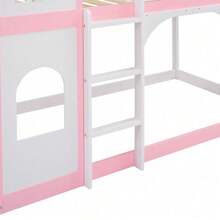Twin Over Twin Castle Bunk Bed With Ladder - Pink - 粉紅色+實木 - 查看 11