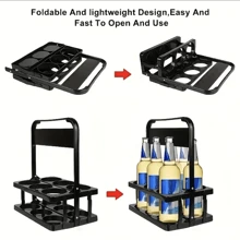 1pc Foldable Plastic Beverage Tray With 6 Bottle Holders And Cup Compartments - Space Saving Portable Design, Suitable For Bar, Party, Outdoor Activities And Kitchen Storage, Bar Accessories | Portable Drink Carrier | Lightweight Drink Holder