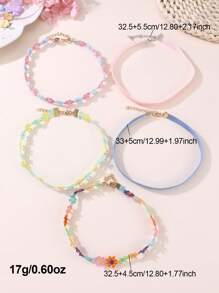 5 pièces Collier ras-du-cou en dentelle florale colorée pour filles, accessoire adorable pour un usage quotidien - Multicolore - Voir 7