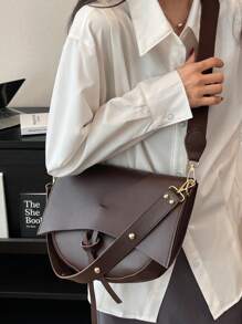 2pcs/Set Women's New Solid Color Soft Fabric Fashion Casual Adjustable Shoulder Strap PU Lightweight Shoulder Crossbody Bag