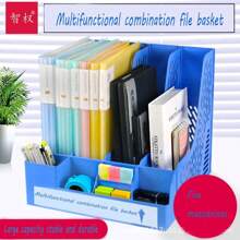 1pc 4-Slot Plastic File Holder Desk Organizer Rack, Suitable For Office, Home, School, A4 Documents Storage, Stationery Supplies - Multicolor - View 1