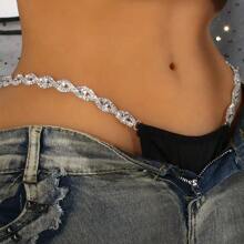 1 pieza Cadena corporal tanga sexual con forma de ojo con rhinestones plateados para mujer, para fiesta
