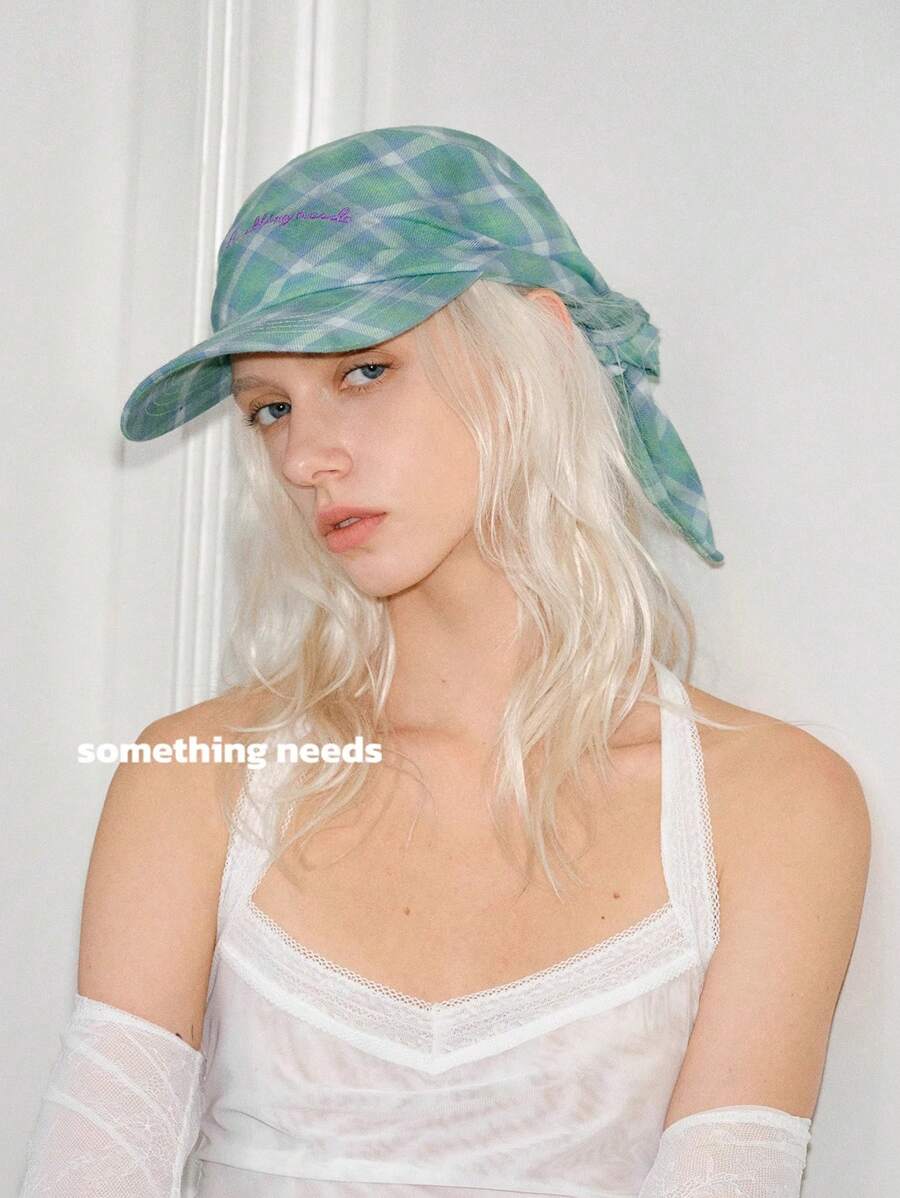 1pc Unisex Plaid Striped Embroidered "Something" Graphic Bucket Hat, Versatile Sun Hat, UV Protection, Suitable For Hiking, Cycling, Casual, Beach, Vacation, Daily Use - Style 1 - View 1