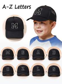 1pc Kid's 26-Letter Baseball Hat, New With Drawstring, Fashionable And Versatile Mesh Breathable Sun Hat, Suitable For Daily Outings In Spring And Summer, Suitable For Use As A Gift