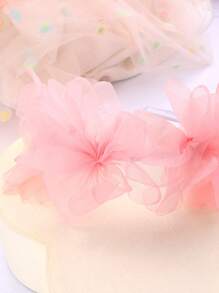 1pc Pink Mesh Headband For Girls, White Mesh Flower Headband, Elegant Solid Color Headband, Hair Accessories For Girls, Holiday, Wedding, Party, Baby Hair Accessories - Pink - View 2