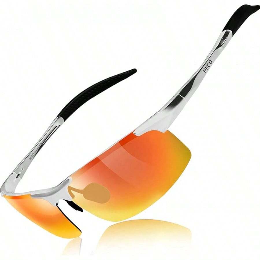 DUCO Mens Sports Polarized UV Protection For Men 8177s - Silver Frame Revo Orange Lens - View 1