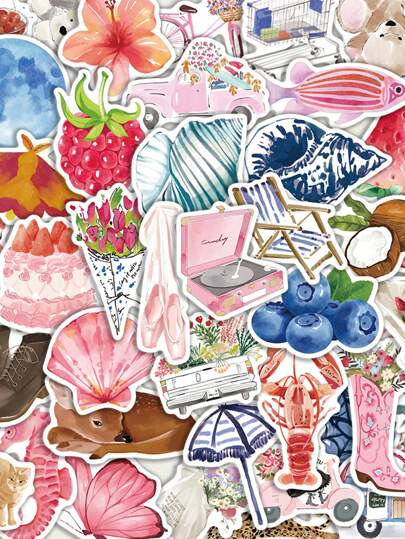 SCXXBSW 50 piezas de pegatinas de diario de acuarela, divertidas y exquisitas, para decoración DIY de equipaje, guitarra, cuaderno, resistentes al agua