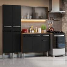 Cocina integral completa modular Madesa Emilly 169cm color marrón y negro 10 con gabinetes y alacena diseño moderno muebles de cocina equipada para hogar - Marrón y negro - Ver 1