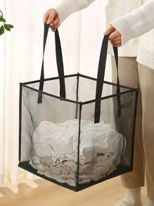 1/2/3pcs Black Mesh Laundry Basket, Foldable Handheld Dirty Clothes Hamper, Large Capacity Multipurpose Home Storage Basket