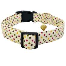 柔软可调节的波尔卡圆点宠物狗项圈，配有心形吊坠，适合小型/中型/大型犬