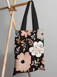 1 Stück Blumen Muster Handtasche, Schultertasche mit großer Kapazität, Damen Lässig Tragetasche, Segeltuch Tasche für Arbeit, Schule, Einkaufen