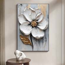 1 Pieza Pintura al óleo de flor blanca grande en 3D, Pintura de flor con textura gruesa en 3D, Arte de pared con textura floral, Arte en lienzo floral, Decoración de arte moderno para sala de estar, Arte botánico floral para decoración del hogar, Regalo, Decoración creativa de pared para el hogar, Dormitorio, Sala de estar, Cocina, Baño, Cafetería