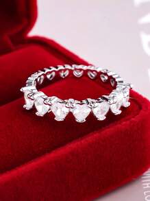 1pc Sparkling Delicate Multi-Heart White Zirconia Stone Ring, Suitable For Women, Wedding, Engagement, Daily Wear