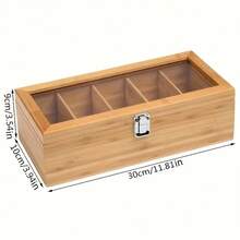 1pc Bamboo Tea Bag Storage Box - Multi-Functional Tea Cabinet With Shelf For Coffee And Tea Bags, Tabletop Storage Organizer Display Box
