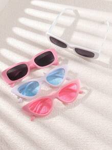 4pcs European & American Style Cat Eye Simple Fashion Photoshoot Accessory Small Triangle Frame Glasses - Multicolor - View 4