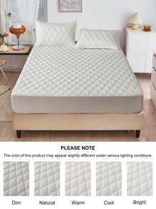 1 pieza Colchoneta protectora impermeable y transpirable blanca con funda acolchada y bolsillo profundo, sin ruido, para todas las estaciones, niños y ancianos