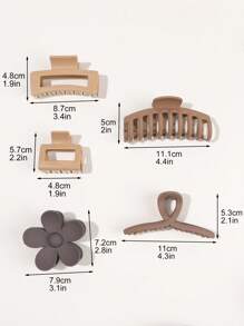 10pcs Set Beige Tone Square Cross Flower Geometric Hair Claw Clips, Simple Design For Daily, Party, Tea Ceremony, Washing Face