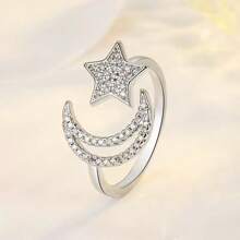 Anneaux de mariage en titane et zirconium ornés de lune et d'étoiles. Convient pour le port quotidien, les fêtes et comme cadeaux pour les festivals.