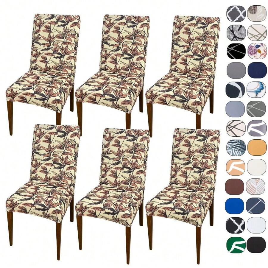 Kit Of 6 Dining Chair Covers Made Of Imported, More Resistant Fabric - Orange Harmony - View 1
