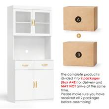 Mobile da cucina VOWNER con piano di lavoro, credenza da cucina con 4 ante, vetrina, credenza con ripiani regolabili, 80 x 40 x 180 cm, per cucina, soggiorno, ufficio, sala da pranzo - Bianco - Visualizzare 3