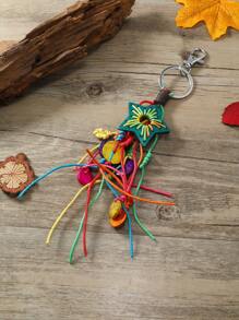Handmade Natural Coconut Shell With Thick Rope Turtle Pattern Keychain, Minimalist And Versatile