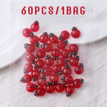 60pcs 3D Odorless Colorful Red Beetle Rhinestone Resin Decals Nail Art Rhinestones For DIY Wedding Crafts Kawaii Flatback Cartoon Insects Suitable For Luxury Nail Art, Crafts And Jewelry Accessories Rhinestone Decorations DIY Accessories Supplies Nail Charms Nail Supplies Nail Gems Four Seasons Styles