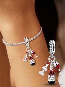 1PC 925 Sterling Silver Gift Box Wine Glass Candle Charm Suitable For Bracelets DIY Women's Jewelry Making And Daily Outfit Matching Jewelry Decoration For Girls