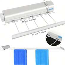 1pc Extendable Clothesline With 5 Ropes/4 Ropes - 147.63 Inch Indoor Plastic Clothes Drying Line, Suitable For Bedroom, Bathroom And Living Room - Space-Saving Invisible Drying Rack For Clothes, Towels And Pants (Random Color Patch, Pink Or Blue) - White - View 4