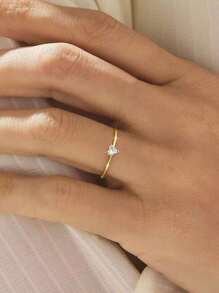 Stylever 1枚S925纯银极简主义戒指，镶嵌锆石，精致优雅，适合作为礼物送给女孩或老师。