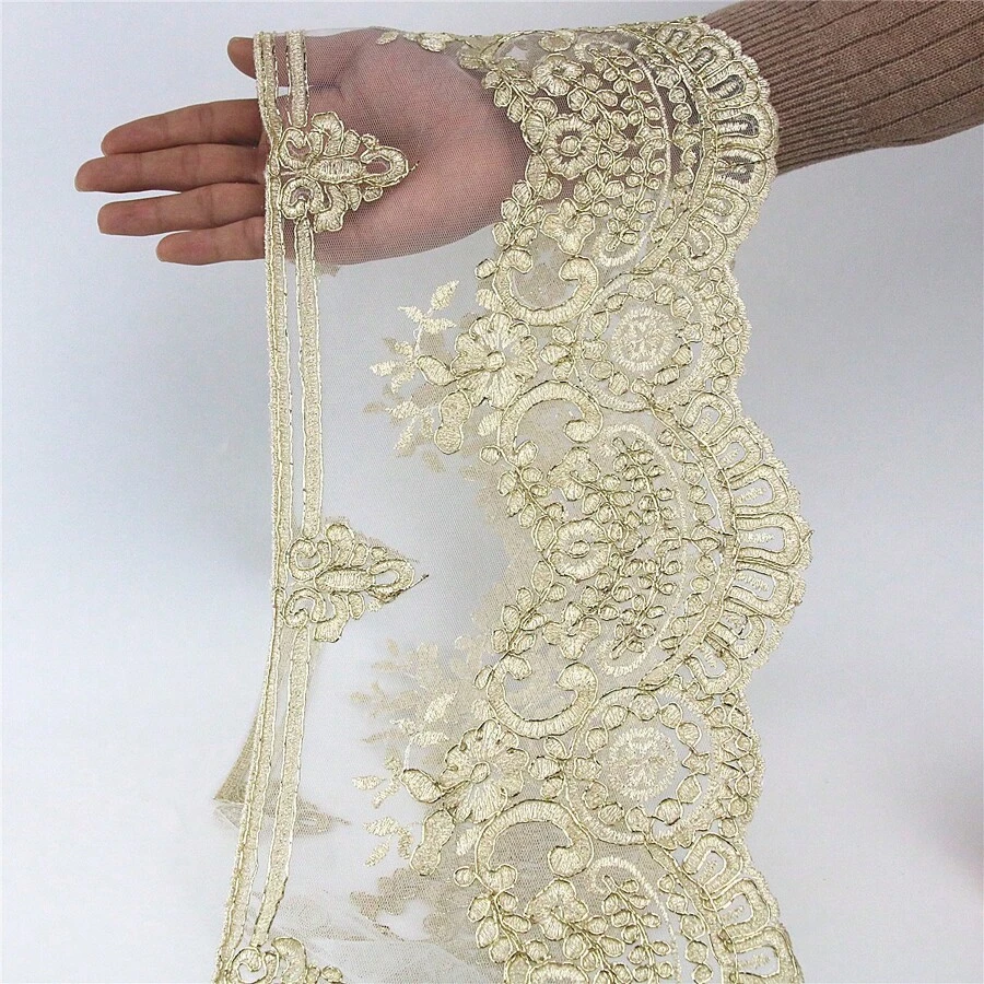 2yards Gold Thread Embroidery Lace  Characteristics Clothing Dress Decoration DIY Handmade Decorative Accessories - Gold - View 1