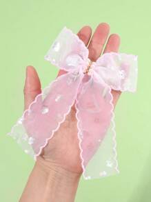 2 件装粉色薄纱发饰，适合女孩，闪亮花朵印花蝴蝶结鳄鱼夹，优雅珍珠水钻发夹，春假女孩发夹，儿童发饰 - 粉色 - 查看 3