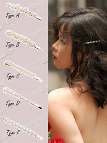 5 piezas Pinzas para el cabello con perla, en varias combinaciones. Pinzas para el cabello de aleación con perlas falsas, adecuadas para uso diario, fiestas y citas. Pinzas para el cabello, ganchos para el cabello, hebillas para el cabello