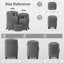 5 Piece Suitcase Set With Corner Protectors, 12/16/20/24/28 Inch Durable Hard Shell 360 Degree Spinner Wheels Large Capacity Multifunctional Lightweight Travel Suitcase - 深灰色 - 查看 5