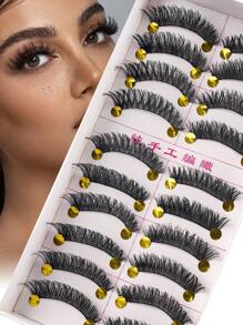 New Arrival Taiwan Classic Red Lash 10-Pairs Natural Thick False Eyelashes, Best Selling, Suitable For Family Gatherings, Parties, Students, High Cost-Performance