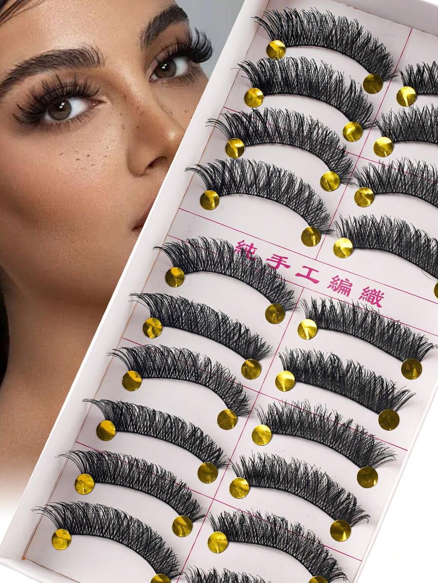 New Arrival Taiwan Classic Red Lash 10-Pairs Natural Thick False Eyelashes, Best Selling, Suitable For Family Gatherings, Parties, Students, High Cost-Performance
