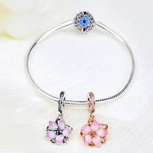 3D Swirling Silver-Plated Sakura Flower Pendant Charm, New Bestselling Suitable For DIY Bracelet/Necklace Wear, Popular Jewelry Making Birthday & Daily Jewelry Gift - Rose Gold - View 3