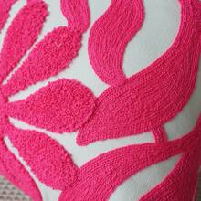 1 pieza Funda de cojín de lona con diseño de bordado floral - Rosa Fucsia - Ver 4