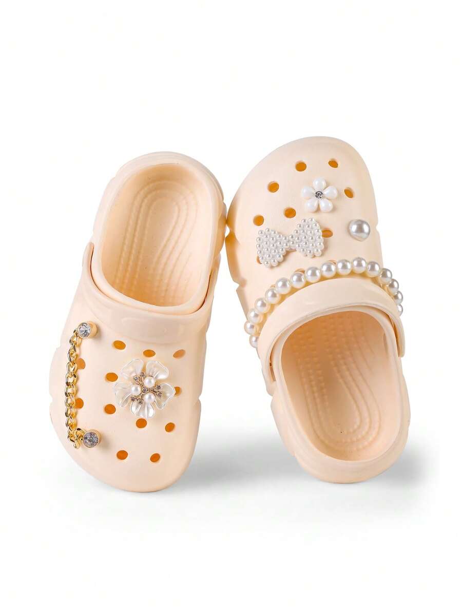HOEASE 1 Pair Girls Fashionable Hollow Sandals, High Elastic EVA Soft Bottom Lightweight Breathable Comfortable Indoor Beach Slippers, Suitable For All Seasons - Beige - View 1