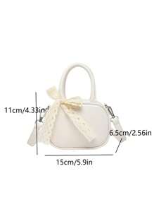 1 Pc New Mini Solid Color Pu Material Bow Ribbon Decorated Handbag With Interchangeable Strap, Crossbody And Handheld, Fashionable And Elegant For Daily Outings, Shopping, Parties, Banquets, And Friend Gifts