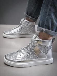 Men's Fashionable Casual Sports Sneakers, Canvas High-Top Chunky Sneakers, Breathable