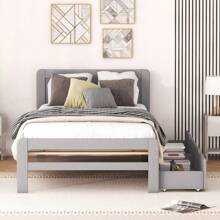 Modern Design Twin Size Platform Bed Frame With Trundle For White Washed Color