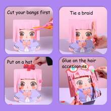 1set Hairstyle Design Crafts Kit, Creative Paper Doll Hair Accessories Arts And Crafts,DIY Hair Stylist Toys Arts & Crafts Kit