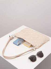 Sparkly Sequin Shoulder Bag, Sequin Bag, Party Dresses For Women, Metal Round Clasp Underarm Bag, Premium Style Evening Bag, Bag For Women Elegant, Wedding Items, Glitter Prom Wallet (Pattern Random) - Beige - View 6