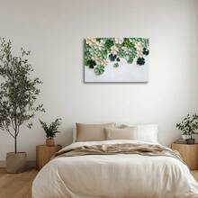 1pc St. Patrick's Day Framed Canvas Wall Art Poster Abstract Green White Mosaic Shamrocks Dynamic Artistic Pattern A Bunch Of Green And White Shamrock Leaves Wall Art For Living Room Bedroom Bathroom Kitchen Apartment Hotel, Artful Home Decoration - Framed, Horizontal