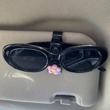 1pc Cute Floral Car Visor Clip, Multi-Functional Sunglasses Holder, Sun Visor Organizer, Card Clamp