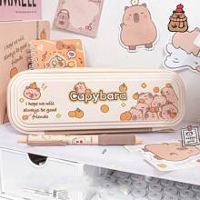 1pc High-Capacity Capybara Dual Layer Pencil Case, Cartoon Pencil Box Stationery Storage Pouch, Suitable For School Students - Multicolor - View 4