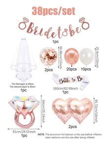 38 件/套玫瑰金新娘派对装饰套件 - 包括水钻戒指、准新娘腰带、白色面纱、玫瑰金五彩纸屑气球、“准新娘”横幅、玫瑰金心形气球，适用于婚礼、新娘送礼会、单身派对、家庭聚会、成为完美的新娘派对和生日装饰 - 彩色 - 查看 7