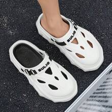 男士休闲一脚蹬拖鞋，夏季舒适透气户外凉鞋 - 白黑 - 查看 3