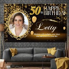 1pc Custom Birthday Banner Background, Personalized With Photo, Name, Age, Black & Golden Color Birthday Party Decorations, Front Door Decor, Home Gathering Decor, Daily Decorations, 70.8*43.3 Inches Mother's Day Graduation,Multi-Functional,Durable,Anti-Mold,Ornamental,Reusable,Exquisite,Stylish,High-Quality,Colorful,Modern,Custom,Personalized,Unique,Ideal Gifts For Him,Ideal Gifts For Her,Boyfriend,Dad,Girlfriend,Mom,Family,Friends,Tea Room,Home,Garden,Office,For Anniversaries,For Valentine's Day,For Mother's Day,For Birthdays,For Father's Day,For Graduation,For Weddings,For Housewarming,Customized Banners & Pennants - Multicolor - View 5
